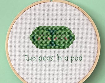 Pea Cross Stitch Pattern - Two Peas In A Pod - Instant Download PDF