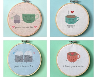 Tea and coffee - cross stitch patterns set - Instant download PDF