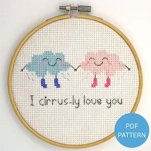 Cloud Cross Stitch Pattern - I Cirrus-ly Love You - Instant Download PDF