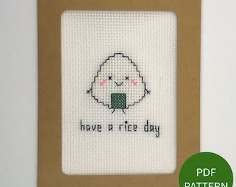 Have A Rice Day Birthday Card Cross Stitch Pattern - Instant Download PDF