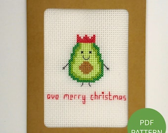 Avocado Christmas Card Cross Stitch Pattern - Avo Merry Christmas - Instant Download PDF