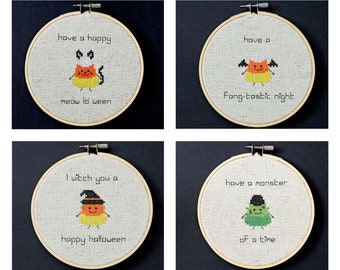 Candy corn - cross stitch patterns set - Instant download PDF - Halloween puns