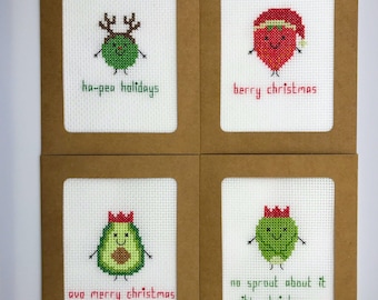 Fruit & Vegetable Christmas Card Bundle Cross Stitch Patterns - Instant download PDF