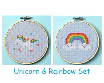 Unicorn and rainbow - cross stitch patterns - Instant download PDF