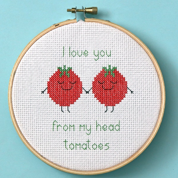 I love you from my head tomatoes - cross stitch pattern - Instant download PDF