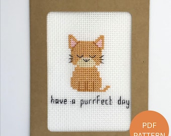 Cat Birthday Card Cross Stitch Pattern - Have A Purrfect Day - Instant download PDF