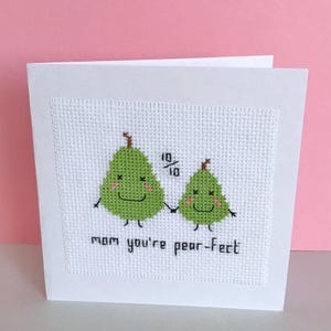 Biglietto per la mamma con pera - Schema punto croce - Mamma, sei una pera perfetta - Download immediato in PDF