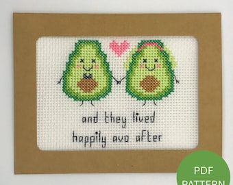 Avocado Couple Wedding Card Cross Stitch Pattern - Instant Download PDF