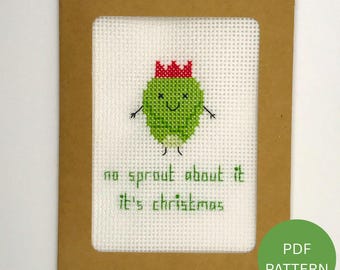No Sprout About It It's Christmas Card Cross Stitch Pattern - Instant Download PDF