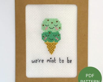Ice Cream Card Cross Stitch Pattern - Anniversary, Valentine's Day - Instant Download PDF