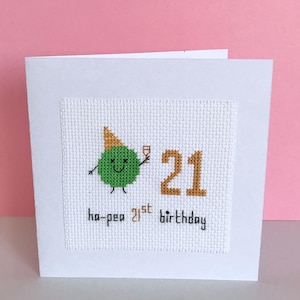 Carte d'anniversaire pois 21e motif point de croix - Ha-pea 21e anniversaire - Téléchargement instantané PDF