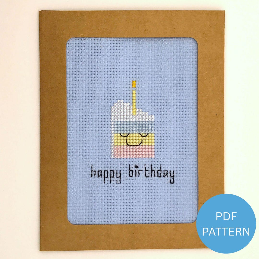 Birthday Cake Card Cross Stitch Pattern - Instant Download PDF - Etsy ...