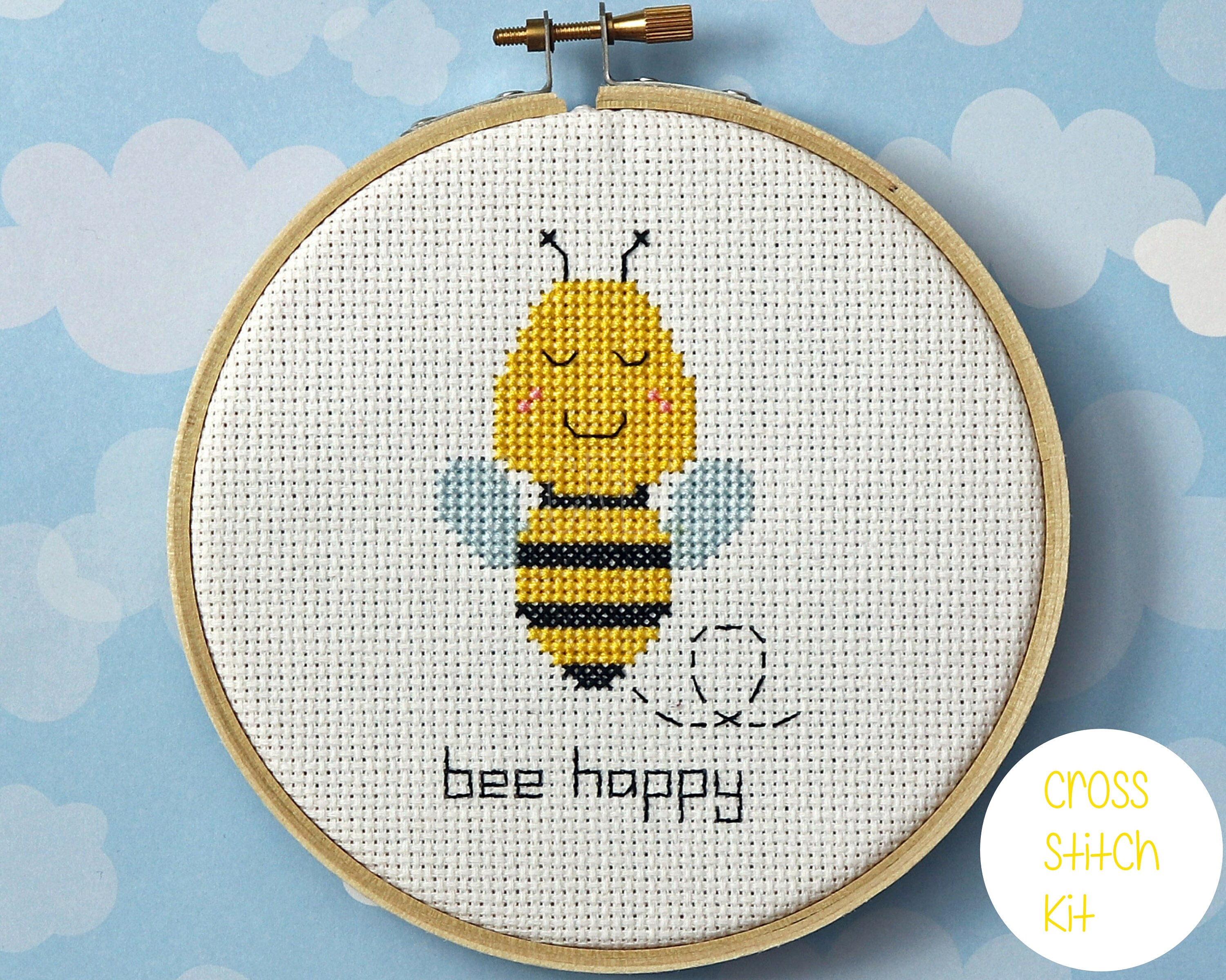 Bee Diy Cross Stitch Kit Bee Happy Etsy