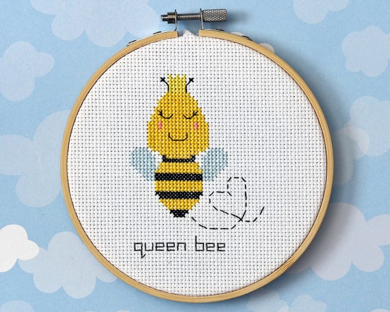 Bee Cross Stitch Pattern Instant Download Pdf Queen Bee Etsy
