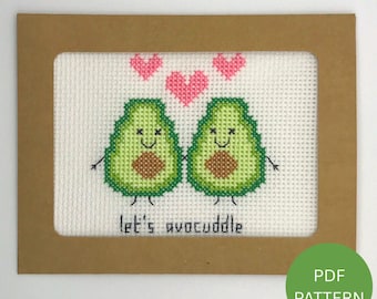 Avocado Couple Card Cross Stitch Pattern - Let's Avocuddle - Instant Download PDF