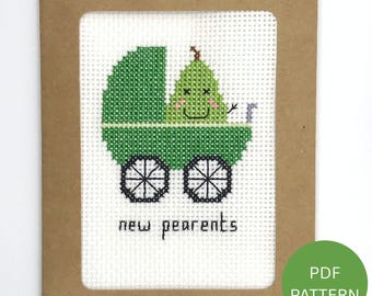 Baby Pear Card Cross Stitch Pattern - New Pearents - Instant Download PDF
