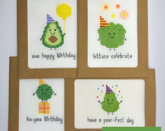 Fruit & Vegetable Birthday Card Bundle Cross Stitch Patterns - Instant download PDF