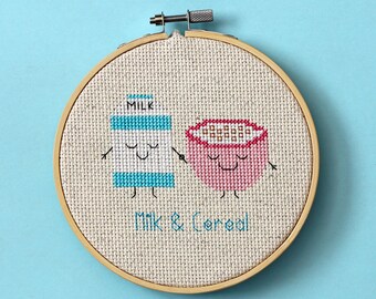 Milk & Cereal - kitchen cross stitch pattern - Instant download PDF