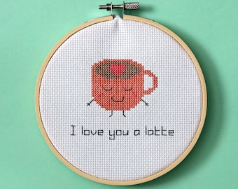I love you a latte - coffee cross stitch pattern - Instant download PDF