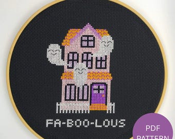 Halloween House Cross Stitch Pattern - Fa-boo-lous - Instant download PDF