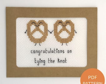 Pretzel Wedding Card Cross Stitch Pattern - Congratulations On Tying The Knot - Instant Download PDF