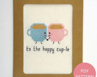 Tea Cup Wedding Card - Cross Stitch Pattern - Instant Download PDF