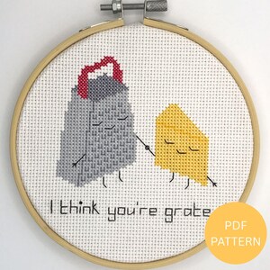 Cheese & Grater Cross Stitch Pattern - I Think You're Grate - Instant Download PDF