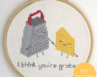 Cheese & Grater Cross Stitch Pattern - I Think You're Grate - Instant Download PDF