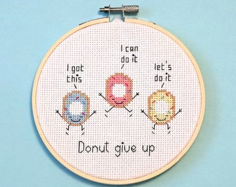 Donut give up - cross stitch pattern - Instant download PDF