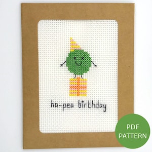 Pea Birthday Card Cross Stitch Pattern - Ha-pea Birthday - Instant Download PDF