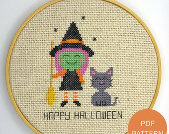 Halloween Witch Cross Stitch Pattern - Instant Download PDF