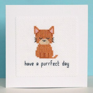 Carte de chat au point de croix - Have A Purrfect Day - Téléchargement instantané PDF