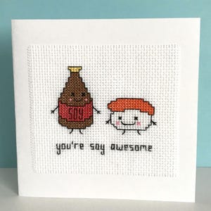 Sojasaus en sushi kaart kruissteekpatroon - You're Soy Awesome - PDF direct downloaden