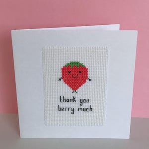 Strawberry Thank You Card Cross Stitch Pattern - Berry Pun - Instant Download PDF