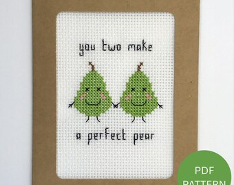 Pear Wedding Card Cross Stitch Pattern - Pun Anniversary Gift - Instant Download PDF