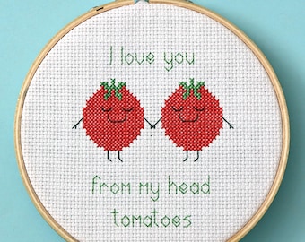 Tomato Cross Stitch Pattern - I Love You From My Head Tomatoes - Instant Download PDF