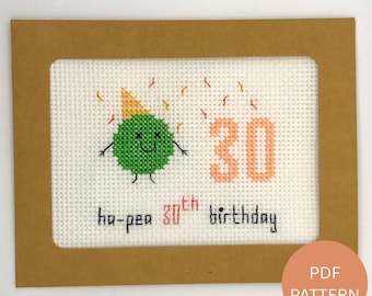 Pea 30th Birthday Card Cross Stitch Pattern - Instant Download PDF