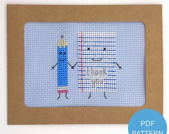 Teacher Thank You Card Cross Stitch Pattern - Instant Download PDF