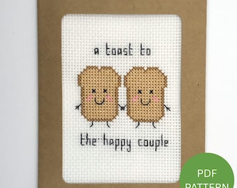 Toast Wedding Card Cross Stitch Pattern - A Toast To The Happy Couple - Instant Download PDF