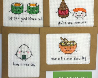 Sushi Birthday Card Bundle Cross Stitch Patterns - Instant download PDF