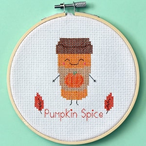 Pumpkin Spice Coffee Cross Stitch Pattern - Instant Download PDF