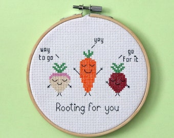 Vegetable cross stitch pattern - Instant download PDF -  "Rooting for you"