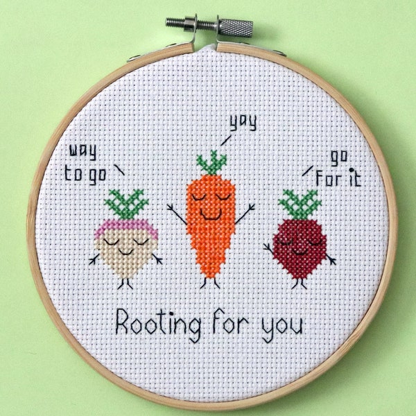 Rooting for you - vegetable cross stitch pattern - Instant download PDF