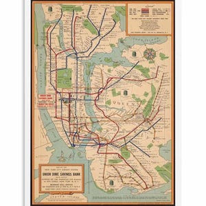 Vintage NYC Subway Map Nordic Leinwand-Wand-Kunst-Plakat (ungerahmt), Karte für Büro, für Wohnzimmer