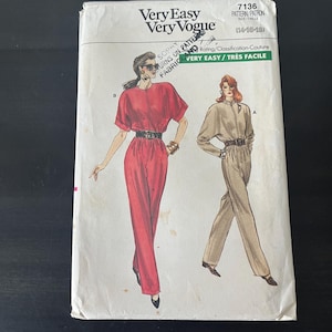 Vogue 7136 Jumpsuit 14-16-18 // UNCUT Very Easy Vogue Sewing Pattern // Vintage 80s
