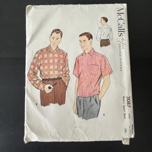 Vintage 1950s Men&#39;s Sport Shirt Pattern #3087 McCall&#39;s // Size Medium // Complete