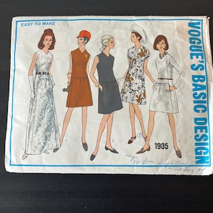 Vogue 1905 A-Line Shift Dress Size 16 Bust 38 // Vintage 60s Easy Basic Design Sewing Pattern // Cut Complete