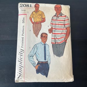 Vintage 1950s Men&#39;s Shirt Pattern #2081 Simplicity // Size Large 42-44 // Complete