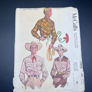 Vintage 1950s Men's Western Shirt Pattern #1925 McCall's // Small 14-14.5 // Used Complete