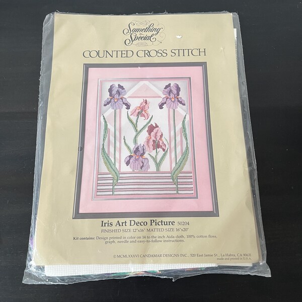 Candamar Counted Cross Stitch Kit // Iris Art Deco Picture #50204 // Opened but Complete